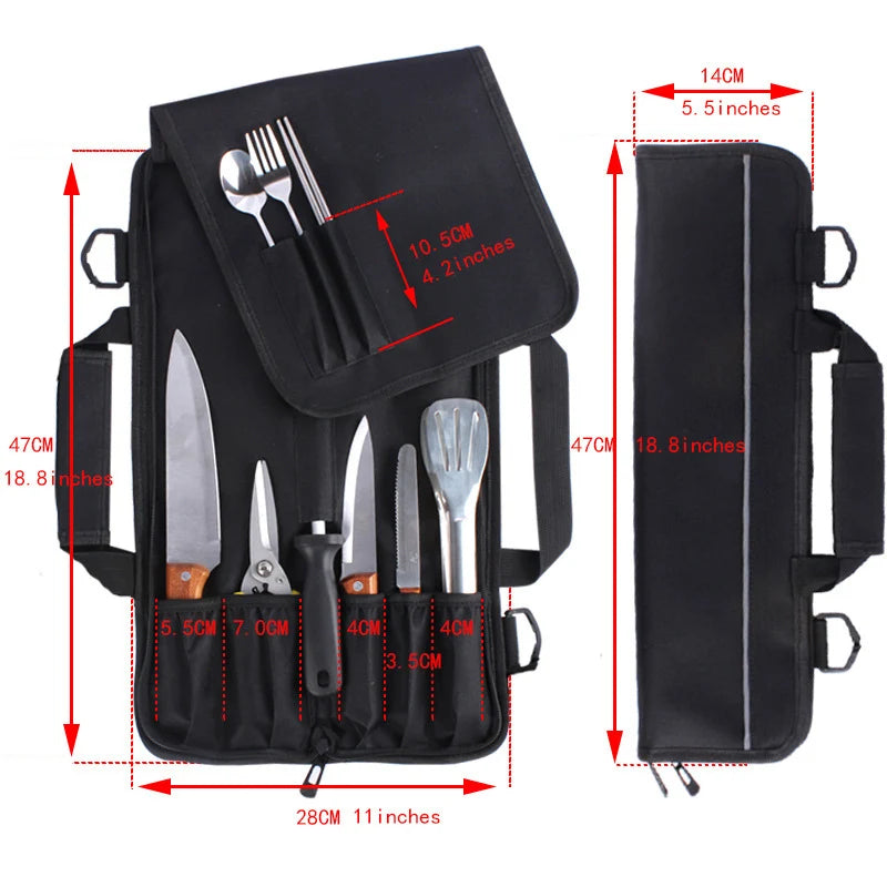 Kitchen Chef Knife Roll Bag Portable Outdoor Travel Professional Carving Case Cleaver Slicing Santoku Knife Storage Pockets