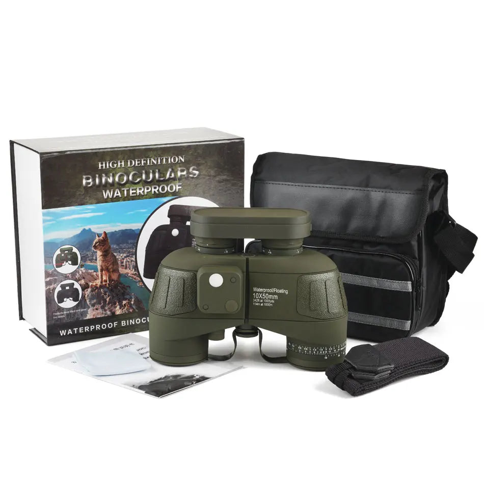 Binoculars 10x50 Professional Powerful Telescope Marine Waterproof With Compass Rangefinder Hunting Hiking Camping Navigation