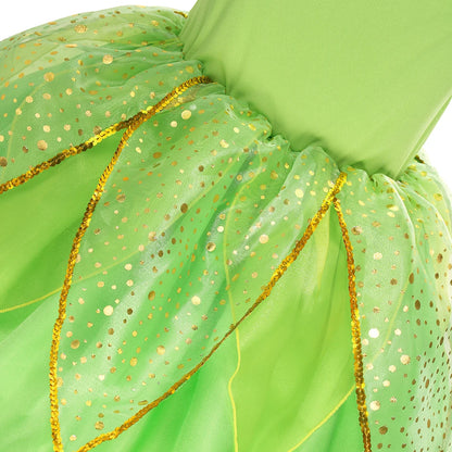 Girls Tinker Bell Costume Halloween Costume Green Fancy Dress Fairy Princess Cosplay Carnival Party Costume