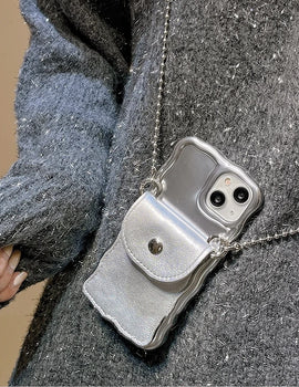 Luxury Glossy Pearl Lanyard Mini Bag For iPhone 14 13 Pro Max TPU Korea Lady Lens Protection Anti-Drop Soft Cover