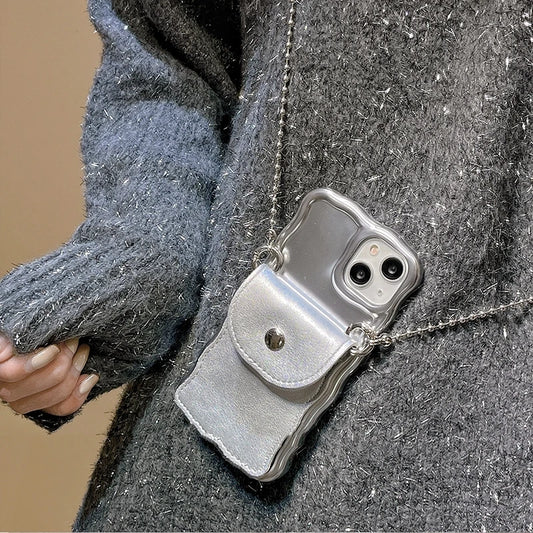 Luxury Glossy Pearl Lanyard Mini Bag For iPhone 14 13 Pro Max TPU Korea Lady Lens Protection Anti-Drop Soft Cover