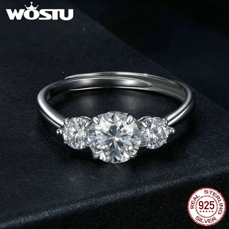 925 Sterling Silver Three Stone 1.6 CT Moissanite Wedding Opening Rings For Women Diamond Cut Flower Rings