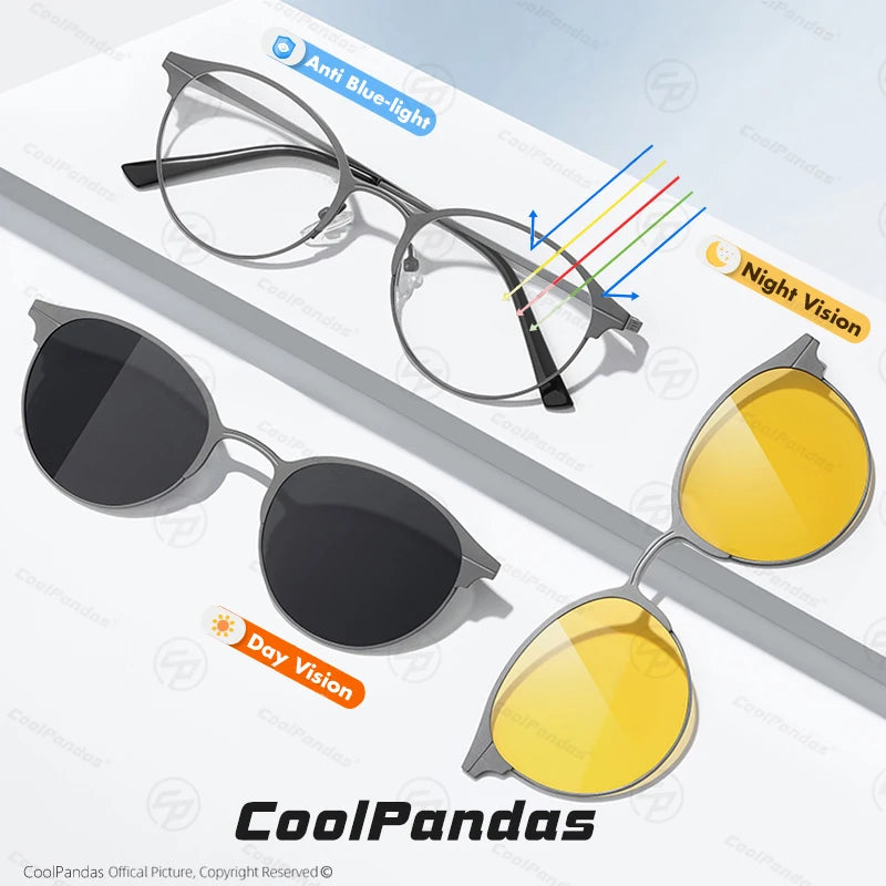 Round Magnetic Clip On Polarized Sunglasses UV400 Anti Blue Light Computer Glasses for Men Women