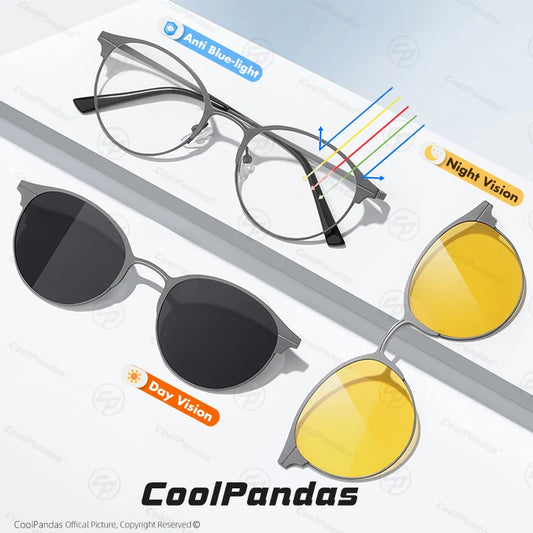 Round Magnetic Clip On Polarized Sunglasses UV400 Anti Blue Light Computer Glasses for Men Women
