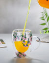 Double Wall Glass Coffee Mugs Double Insulated Glass Cup 350ml Flower Design