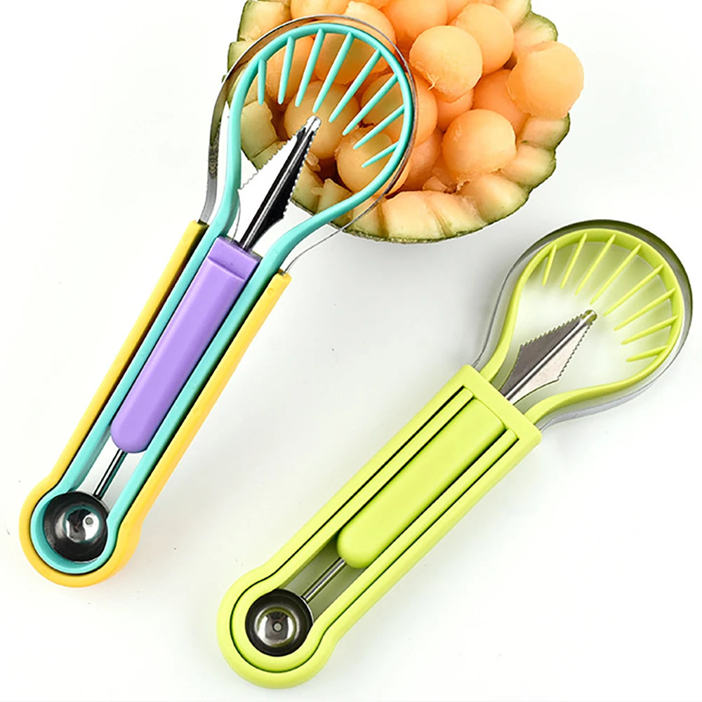 3 In 1 Fruit Ball Digger Carving Knife Kiwi Fruit Lemon Spoon Hami Melon Separating Cutter Portable Household Kitchen Gadget Set