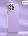 Genuine Cowhide Leather Phone Case for iPhone 16 15 14 Pro Max 14 Plus Plating Shockproof Lens Protection Back Cover