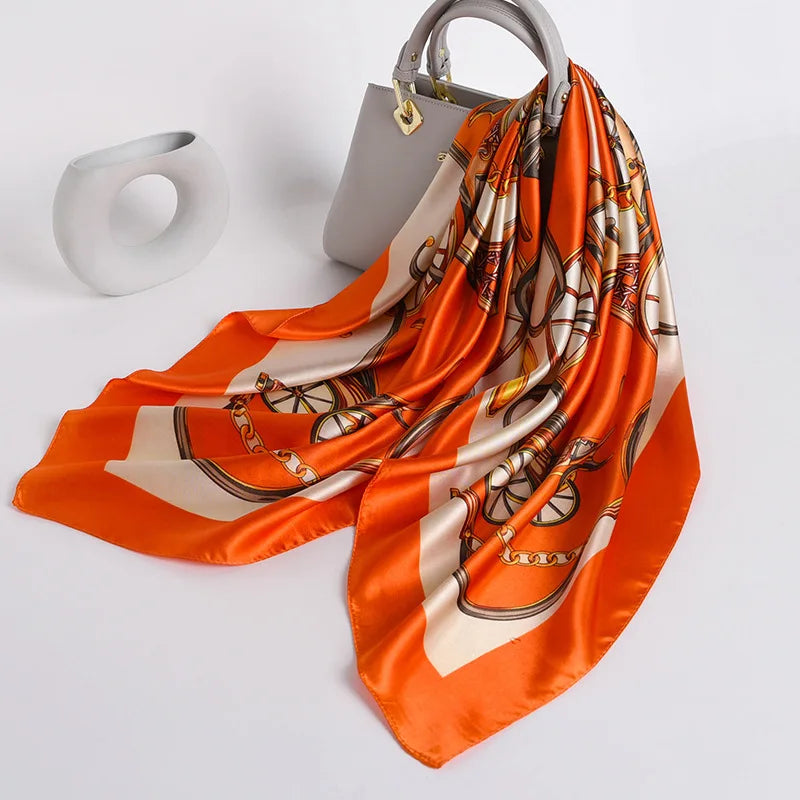 Women Scarf Silk Feeling Hair Neck Square Brand Office bandanna muffler Waiter Flight Attendants Handkerchief Rings wrap