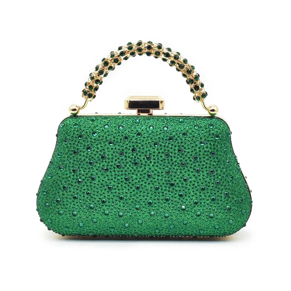 Italian Design Luxury Women's Pointed Toe Shoes Bag Set Full Diamond Decoration Party Women Shoes Fashion