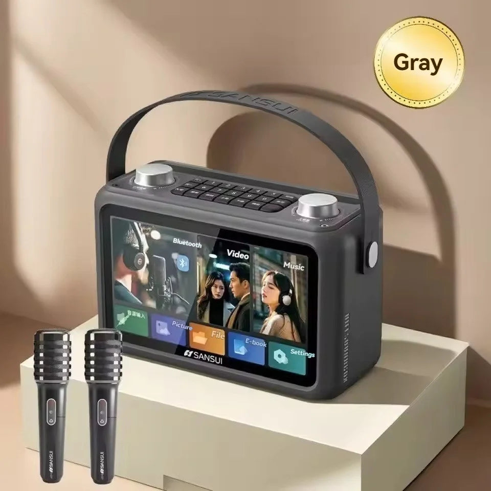 Karaoke Wireless Bluetooth Speaker Outdoor Portable SANSUI F58 40W Music and Video Player 7-inch Screen Lyrics Display TF/FM/AUX