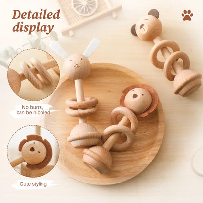 Wooden Montessori Toys For Babies Mobile Rattle Toy Comfort Rattle Toy Beech Wooden Animal Baby Comfort Toy  Nursery Decoration