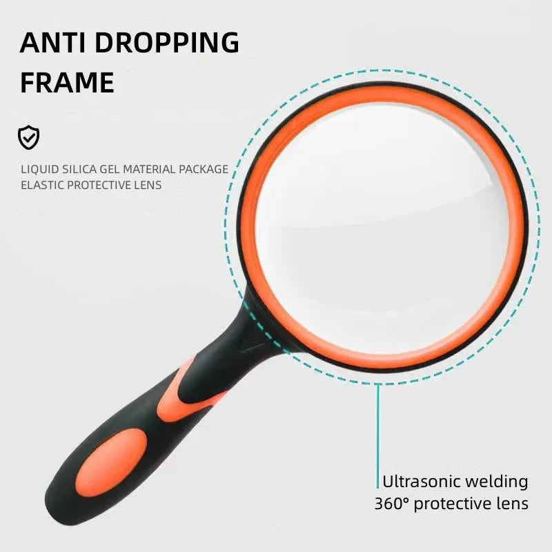 8X Handheld Magnifying Glass 50mm 75mm Rubber Handle