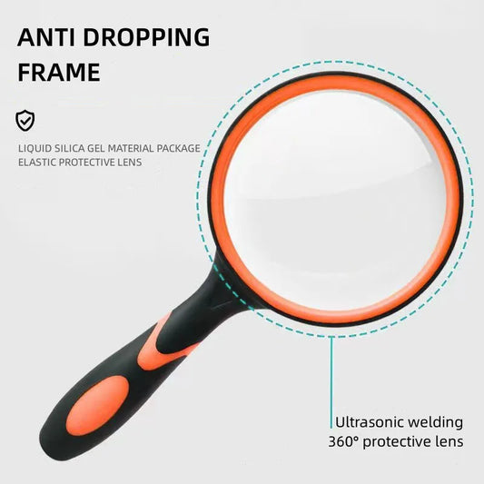 8X Handheld Magnifying Glass 50mm 75mm Rubber Handle