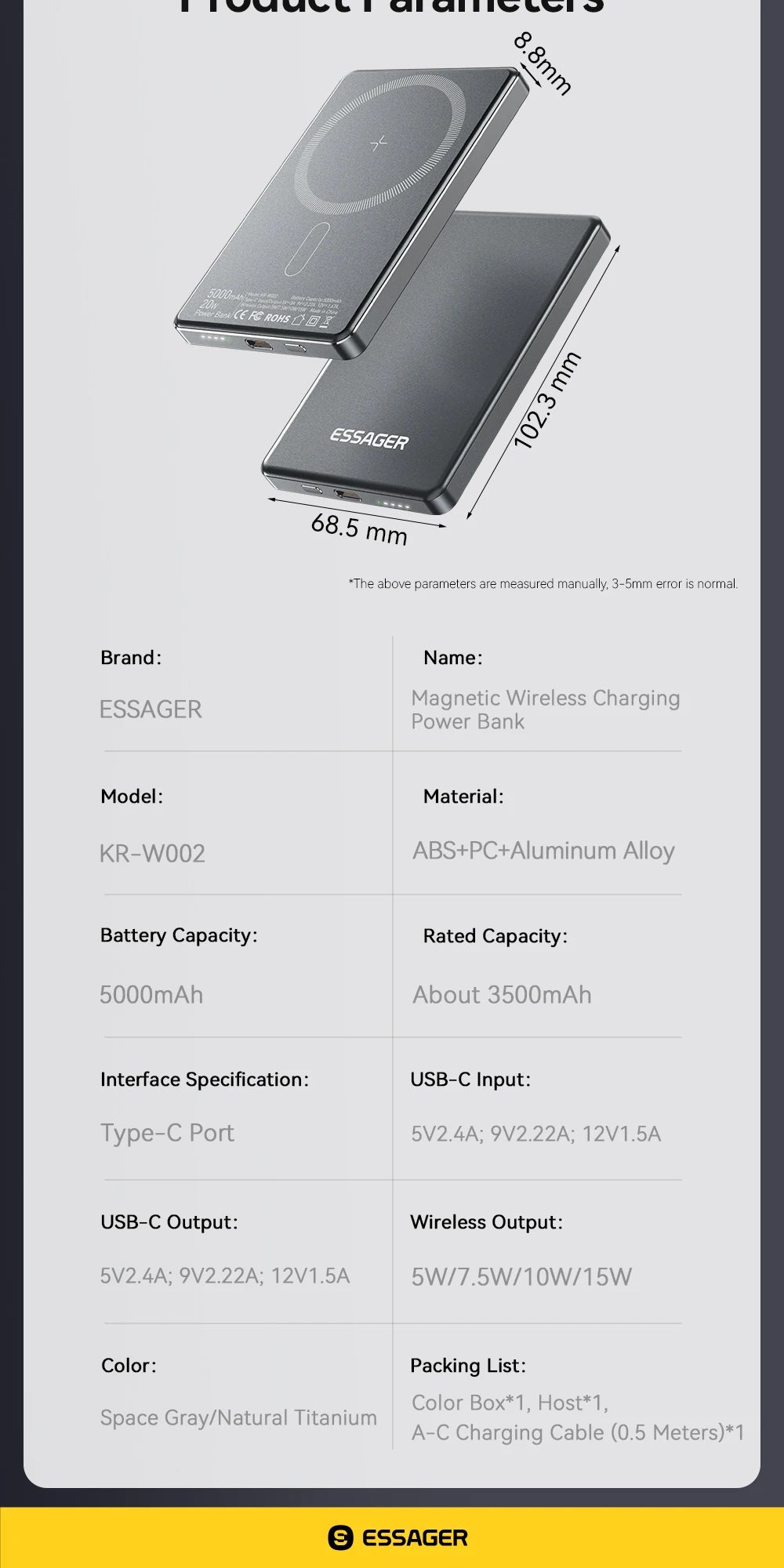 5000mAh Magnetic Power Bank 20W PD Wireless Fast Charging Slim Portable Charger for iPhone MagSafe