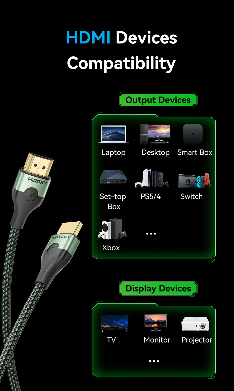 8K HDMI 2.1 Cable for Xiaomi TV Box PS5 48Gbps 8K/60Hz 4K/120Hz HDMI Cable HDR10+ HDCP2.2 for PS4 HDMI Splitter 8K HDMI