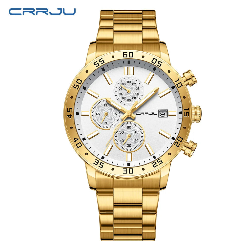 Fashion Mens Business Stainless Steel Band Quartz Watches with Calendar Chronograph Luminous Analog Wristwatch Man