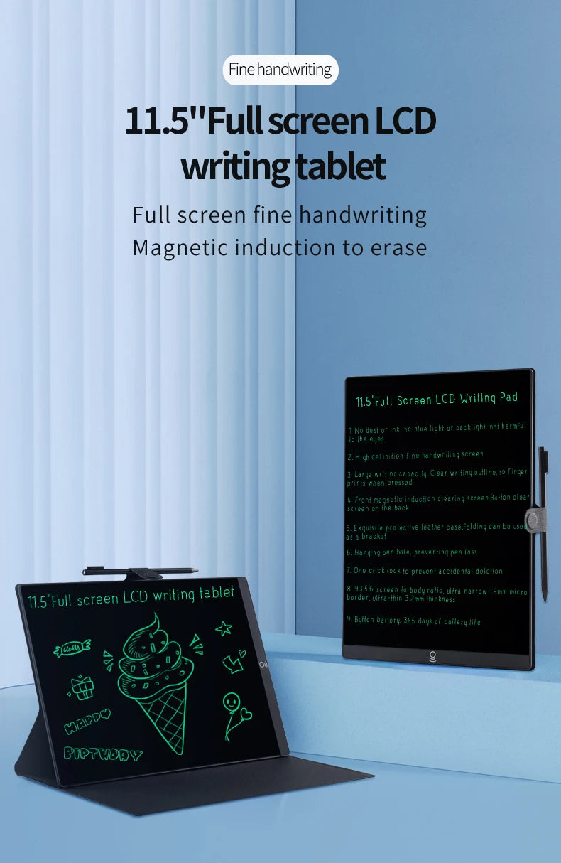 11.5 inch LCD Drawing Board for Work study Full Screen Superfine Handwriting megnet clear Writing Tablet Pad with Leather Case