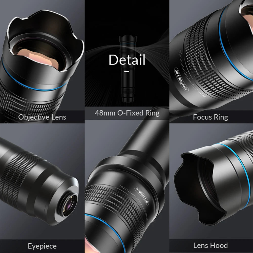 36X Smartphone Telephoto Lens with Tripod and Universal Clip