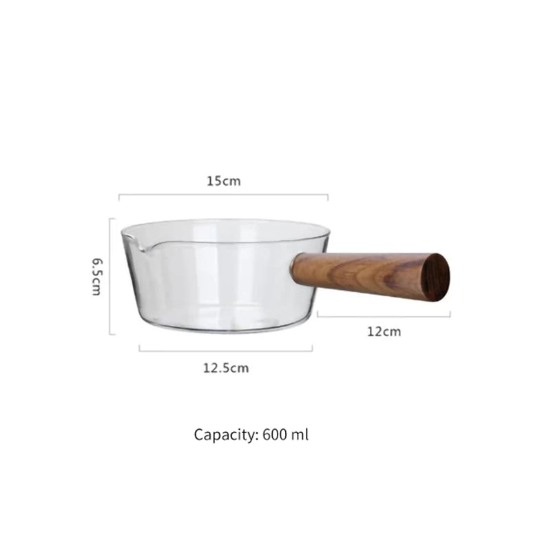 Kitchen Cookware Clay Pot 400ml/600ml Glass Pot With Wooden Handle Cooking Heating Milk Soup Porridge Pot Household Open Fire