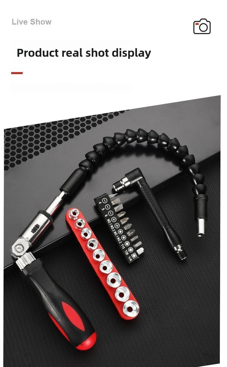 12pcs Flexible Shaft Movable Screw Rotating Ratchet Plum Blossom L-type Screwdriver, Full Set of Electric Universal Screwdriver