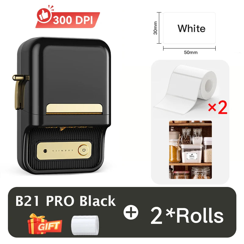 B21 / B21 Pro Thermal Label Printer, Bluetooth Wireless Sticker Maker 20–50mm, Portable Inkless Barcode Label Printer for Office & Retail