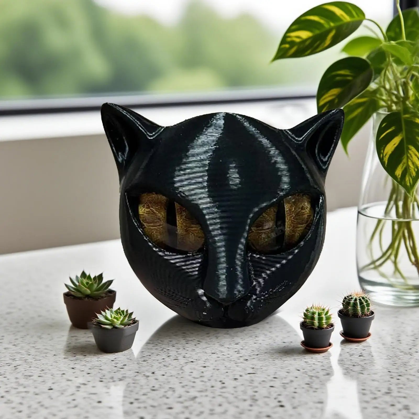 Black Cat Stone Figurine Resin Cat Head Miniature Marble Texture Cat Stone Cat Sculpture Craft Office Desk Cat Decor Kitten Art