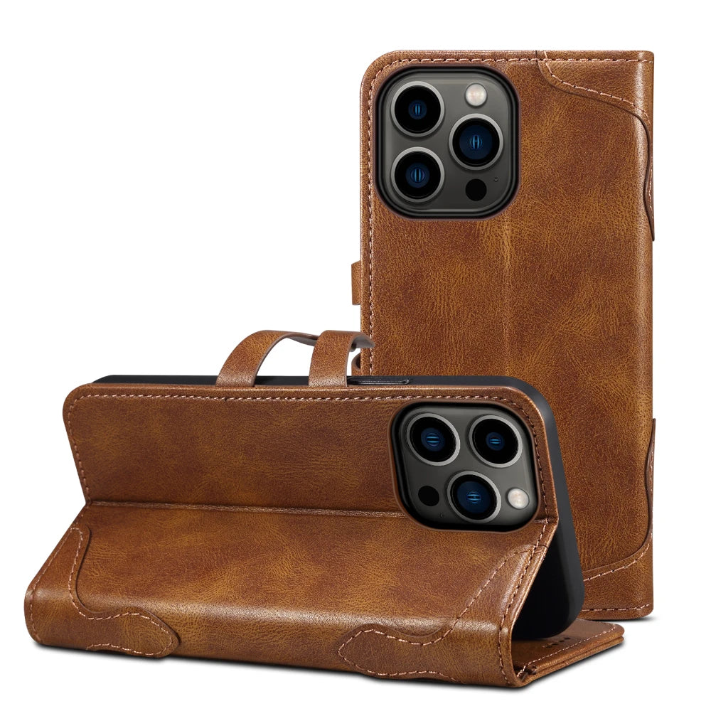 Flip Leather Wallet Phone Case for iPhone 16 15 Pro Max 14 Plus with  Card Slot Holder Cover