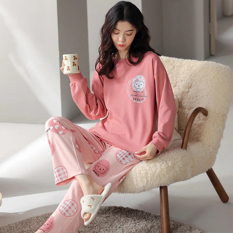 Women’s 2-Piece Pajama Set – Long Sleeve Top & Pants, Loose & Comfortable Winter Loungewear