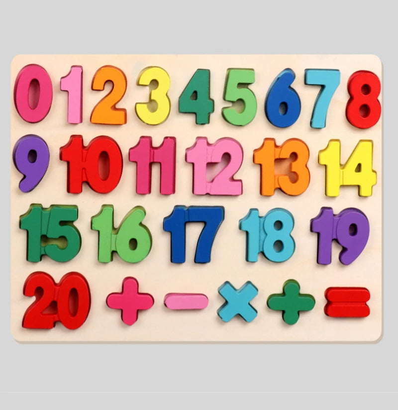 Montessori  Wooden Puzzle Toys  Cognitive Letter Number Hand Grab Puzzle Board Early Educational Toys for 2 to 4