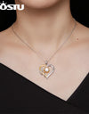 1.0 CT D Moissanite Heart Shape Sunflower Charm Necklace for Women Double Color Yellow Gold 925 Silver Links