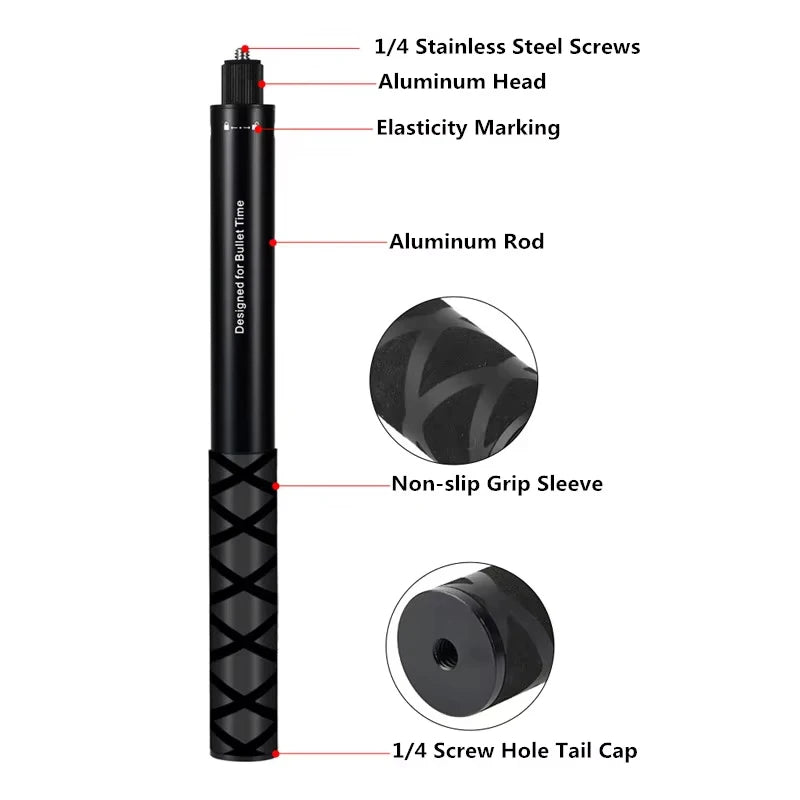 Bullet Time Invisible Selfie Stick for 360 Action Cameras and Sports Cameras