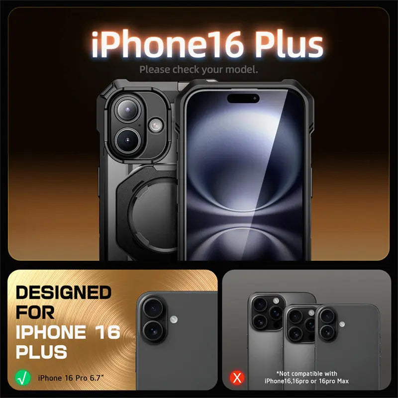For iPhone 16 Plus Case with Camera Control Capture Button UB Grip Heavy Duty Rugged  Phone Case with Stand