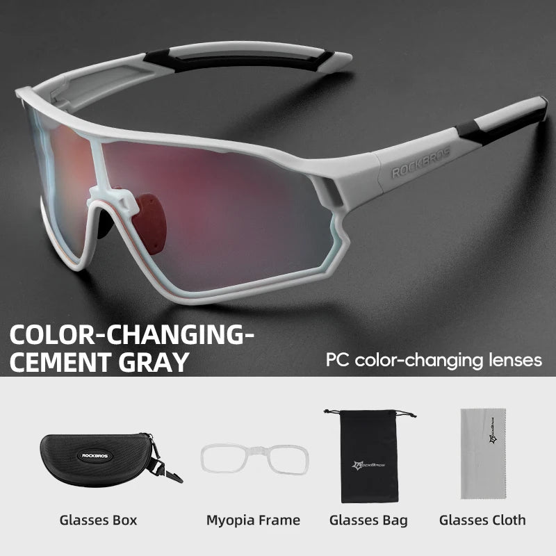 Photochromic Bicycle Glasses UV400 Goggle Large Frame Men Women Sports Bike Eyewear Sungless Adjustable Cycling Glasses