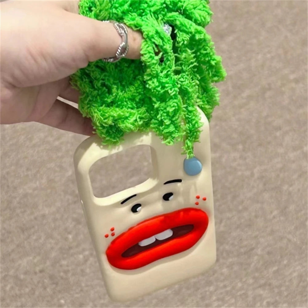 Funny Cartoon Vegetable Cabbage Phone Case For iPhone 15 13 14 Pro Max Creative Red Lip Camera Protection Soft Silicone Cover