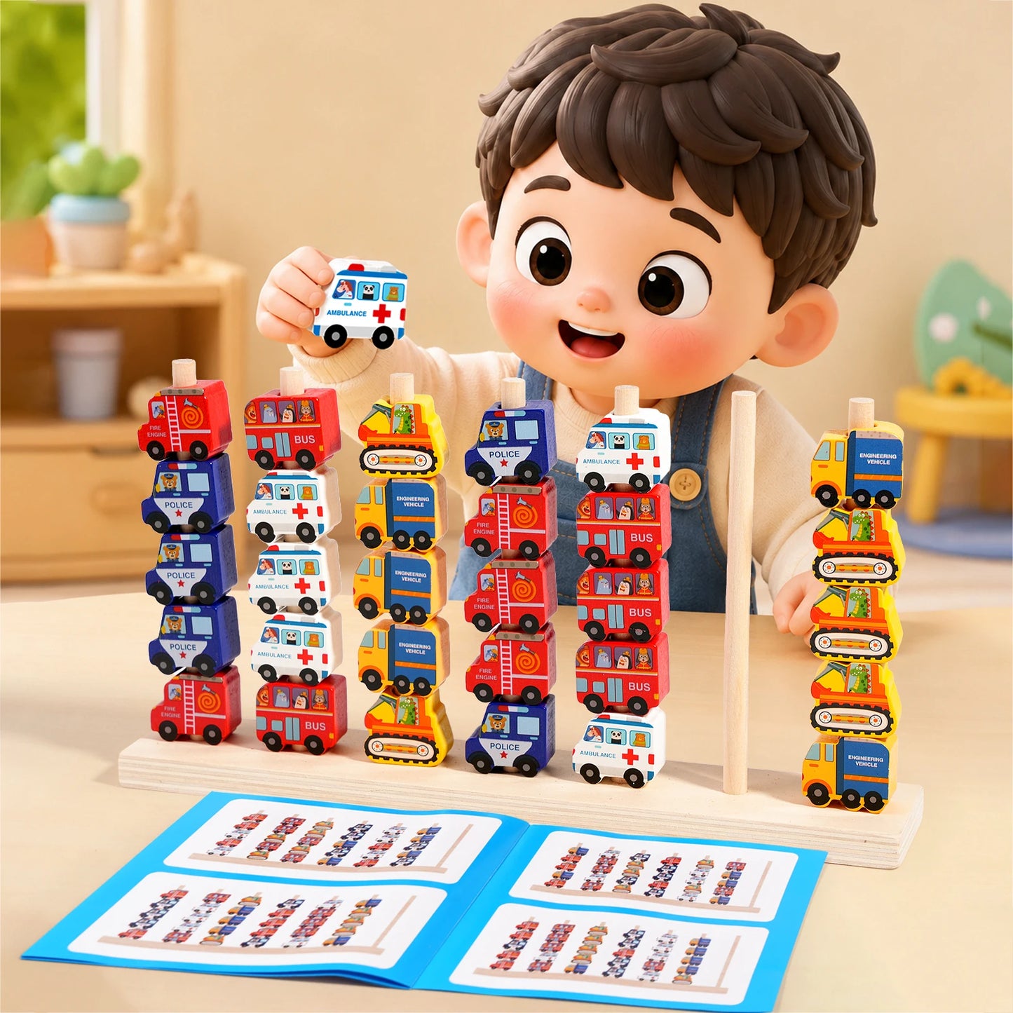 Wooden Colour and Shape Matching Pillar Bead Puzzle