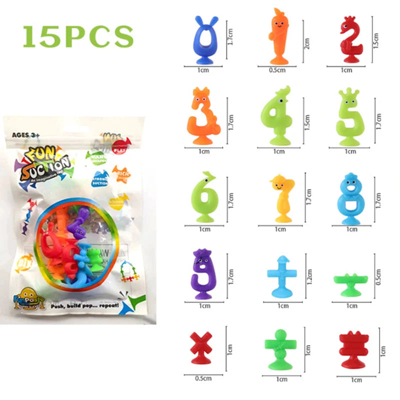 Number Letter Suction Cup Toys Soft Silicone Building Blocks Toy Animal Shape DIY Puzzle Game  Sensory Sucker Bath Toys