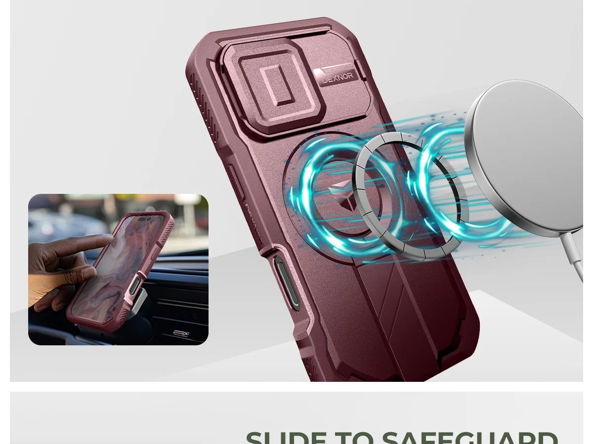 For iPhone 16 Pro Case with MagSafe Rugged Armor Shockproof  with Built-in Sliding Camera Cover Built-in Screen Protector holder