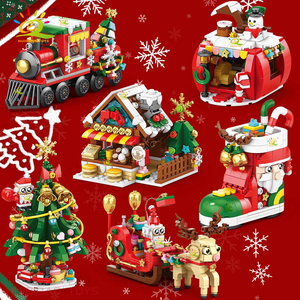 Christmas Tree Gingerbread Cafe Model Building Block DIY Elk Snowman Train Bricks Ornament Toys for  Adult Gift