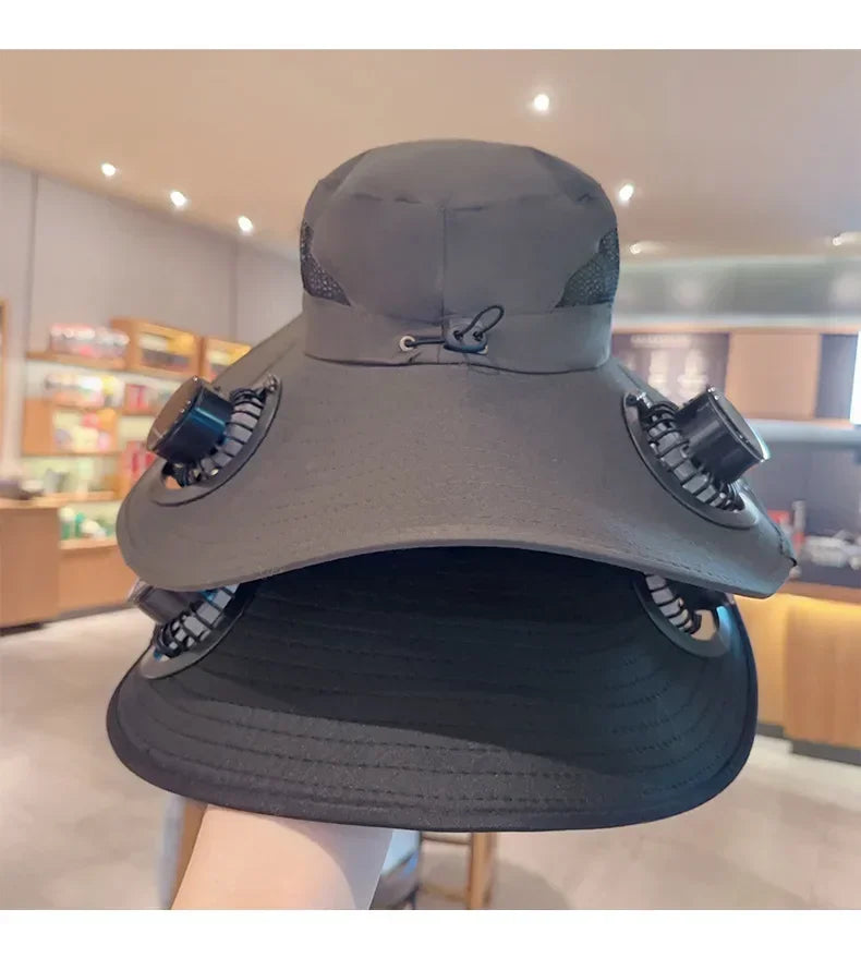 USB Cooling Fan Baseball Cap With Adjustable Fan