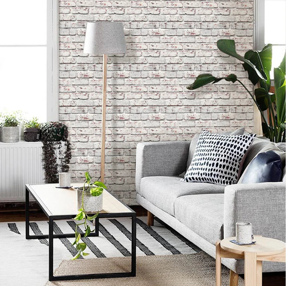 10pcs 3D Tile Stickers, 3D Whitewash Brick Textures, Matte, 30cm x 30cm, Water and Mold Resistant, for Living Room Kitchen Wall Update