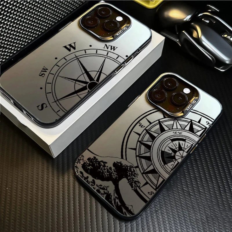 Fashion Vintage Compass Phone Case for iPhone 16 16E 14 15 Pro Max Hard IMD Shockproof Cover