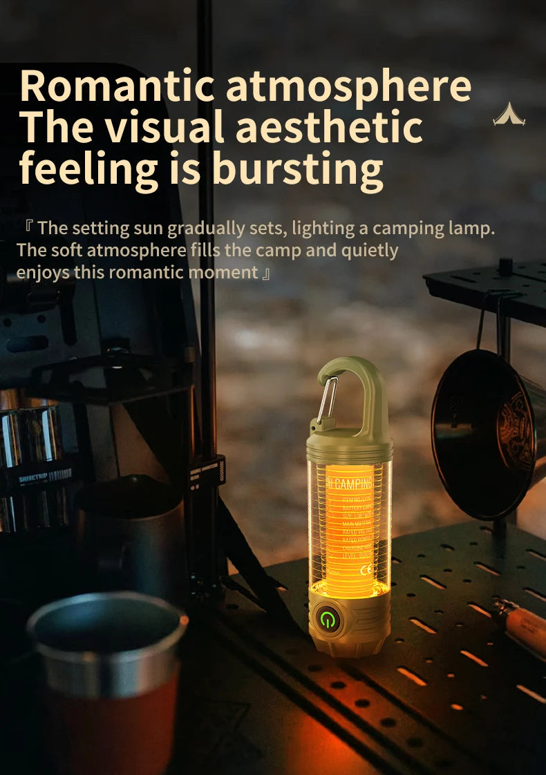 Rechargeable LED Camping Light Hanging Flashlight with 3 Light Modes SOS Emergency Portable Lantern