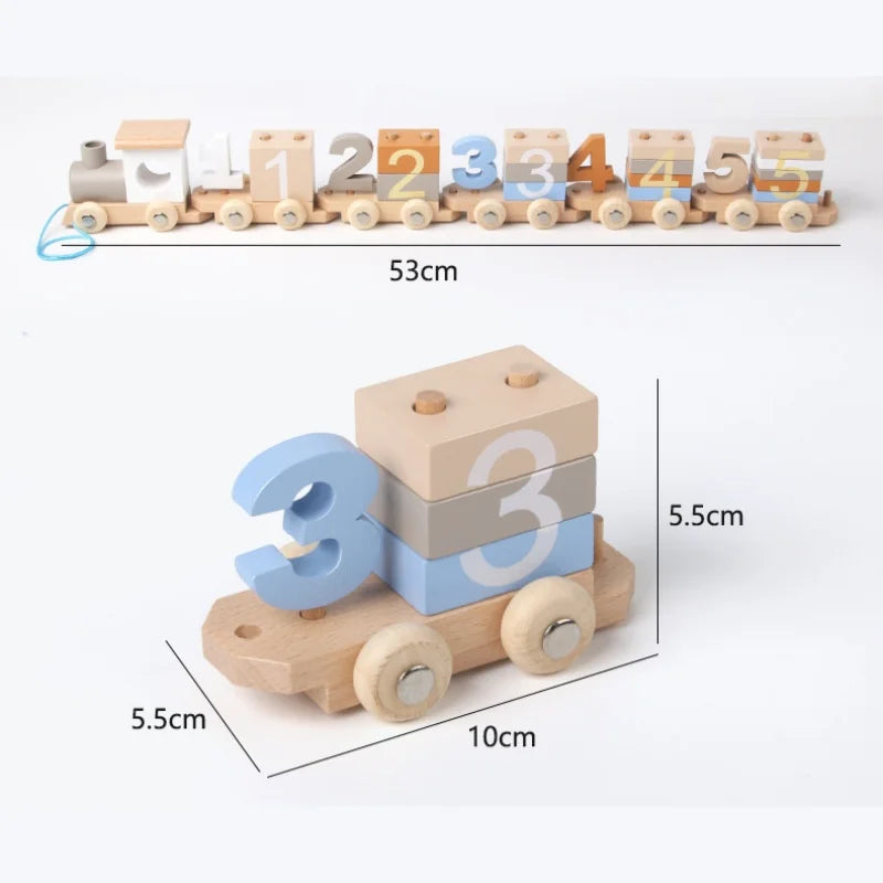 Wooden Number Learning Train Toy with Detachable Carriages