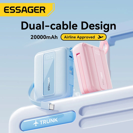 20000mAh Mini Power Bank 22.5W PD Fast Charging Portable Charger with Built-in Cables & Digital Display