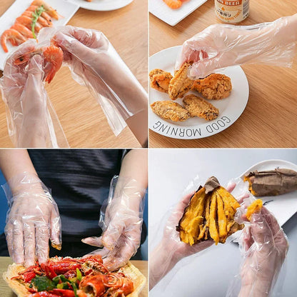 Transparent Disposable Gloves Plastic Waterproof Gloves for Kitchen Restaurant Fried Chicken BBQ Disposable Tableware