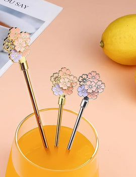 Colorful Cherry Spoons Long Handle Dessert Spoon 304 Stainless Steel Petal Teaspoons Catoon Blossom Star Fish Shape Home Decor