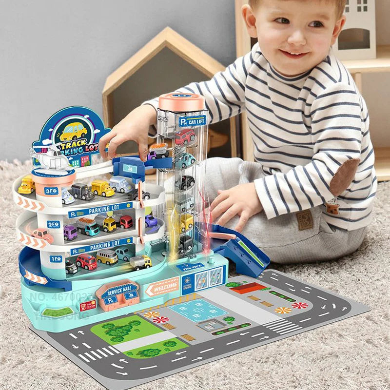 5F Electric Garage Toy Building Multilayer Parking Lot Car Track Game Children Train with Rail Drive Racing Cart Table Kid Gifts