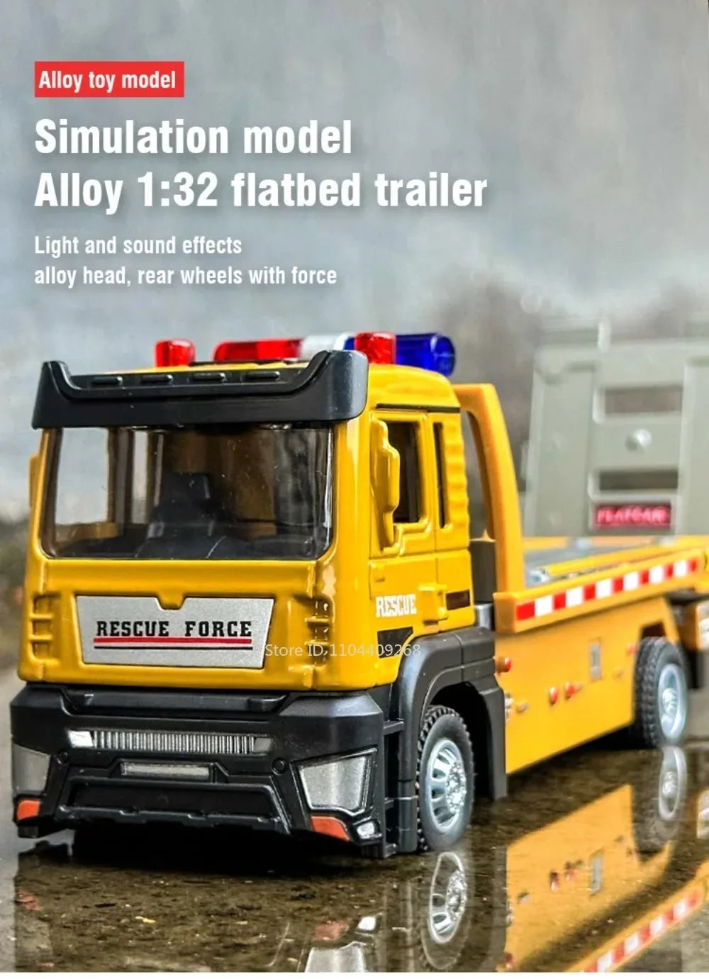 1:32 Flatbed Trailer Roadblock Transpot Truck Model Toy Alloy Diecast Vehicle Simulation Engineering Models Sound Light Gifts