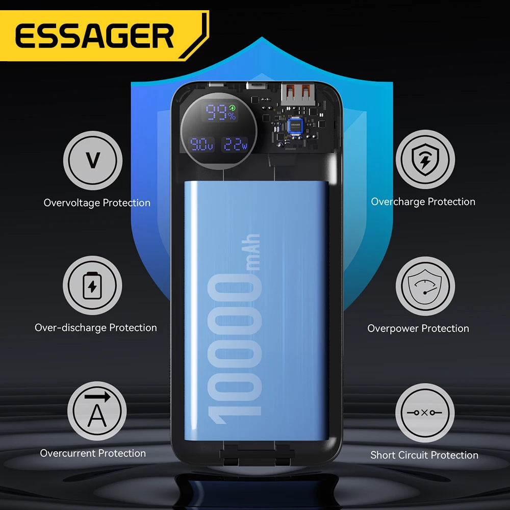 20000mAh Power Bank 22.5W Fast Charging with Built-in Cables Digital Display Portable Charger for 4 Devices