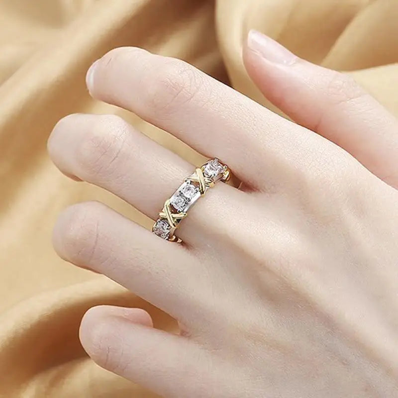 Mixed Color Cross Zircon Open Rings for Women New Korea Bridal Engagement Ring